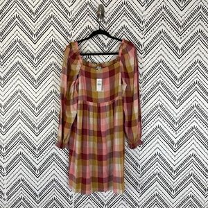 Nwt Women Ann Taylor LOFT Pink Plaid Square Neck Smocked Shift Babydoll Dress M